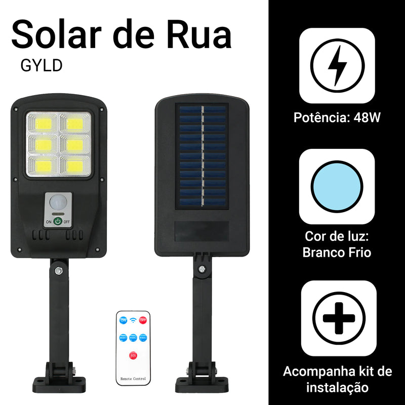 Luminária Solar de Rua com Sensor de Presença LED Mini 48W 6COB