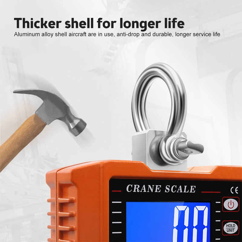 Digital Hanging Scale 1000kg 2204lbs Crane Scale LCD Digital Backlight Portable Heavy Industrial Hanging Hook Scale Rechargeable